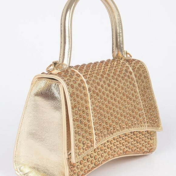 Metallic Rhinestone Hotfix Top Handle Flap Bag - Picture 6 of 9